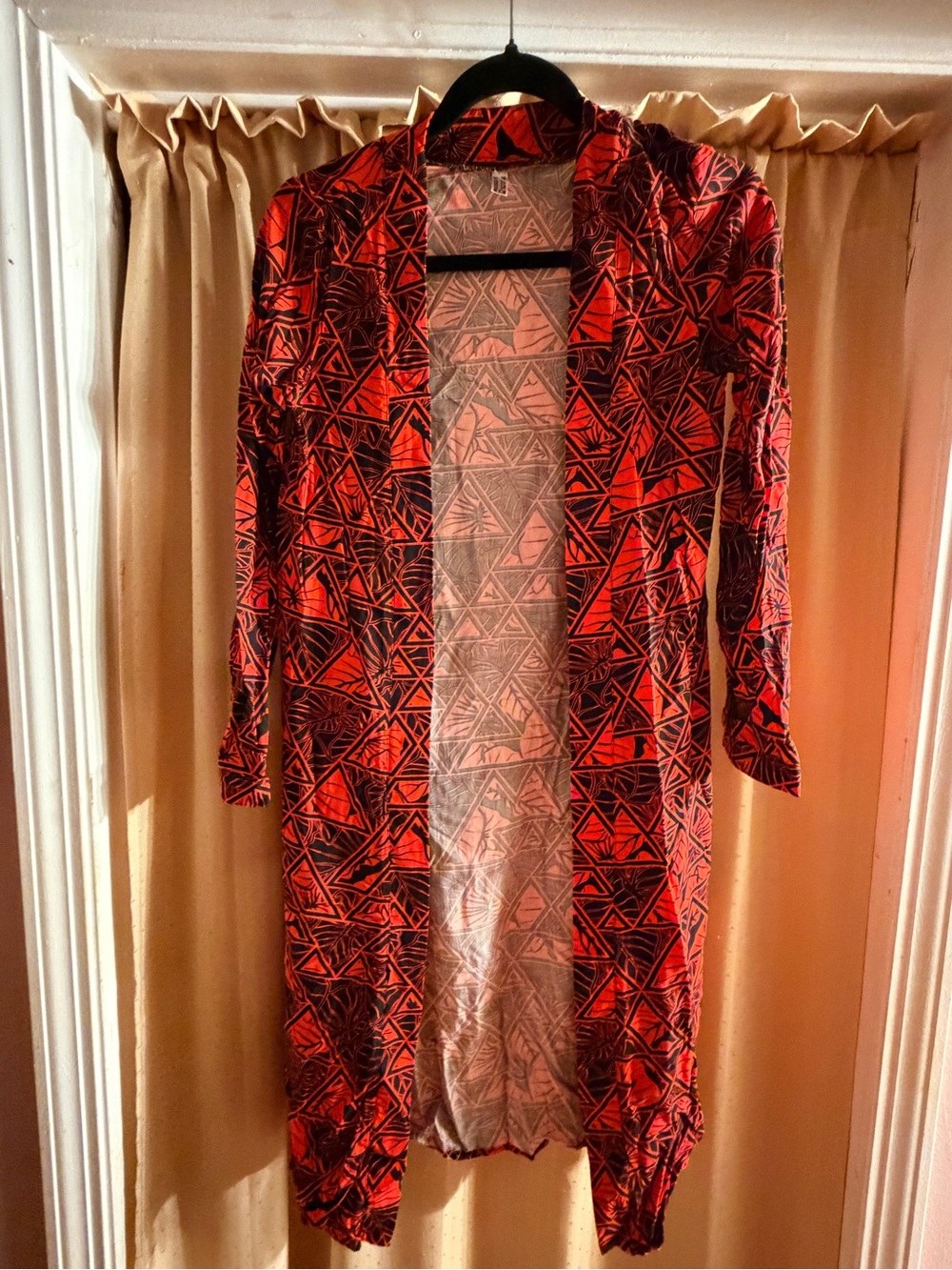 Hawaii's Finest Red and Black Geometric Long Sleeve Open Cardigan